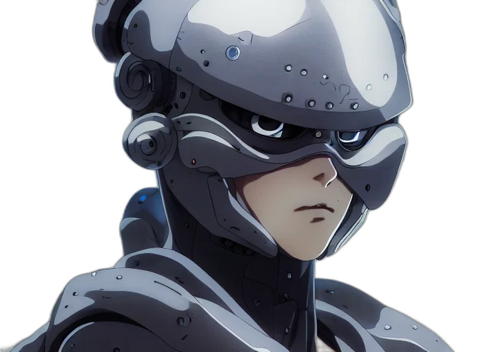 robot, mask, face, hat, concept art, anime, comic book art, 3d render transparent PNG cut-out