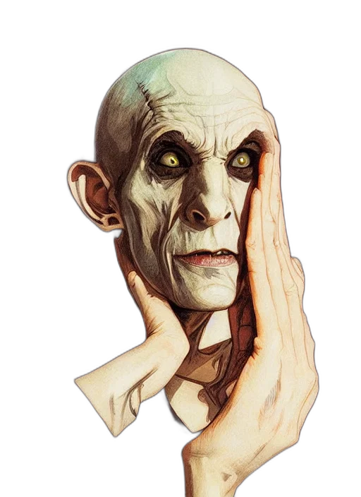 mask, face, creature, staff, concept art, photorealistic, watercolor, comic book art transparent PNG cut-out
