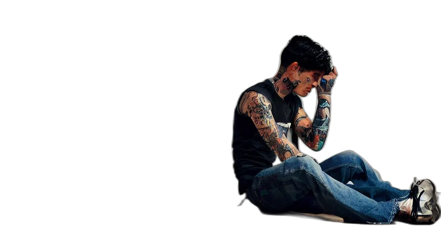 photorealistic, concept art, 3d render, comic book art, tattooed, young, thin, latino transparent PNG cut-out
