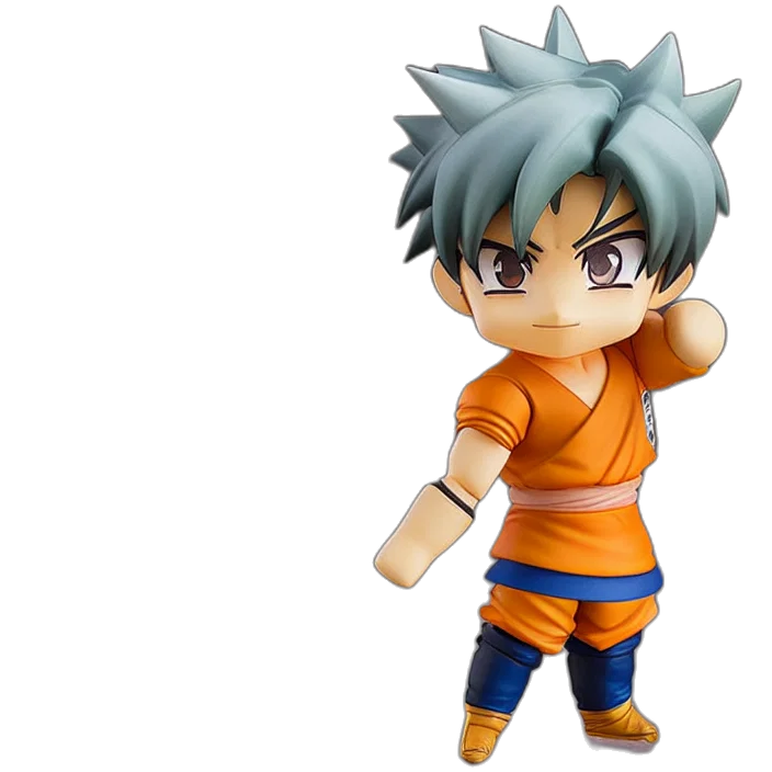 3d render, concept art, photorealistic, fantasy art, anime, nendoroid, son, goku transparent PNG cut-out