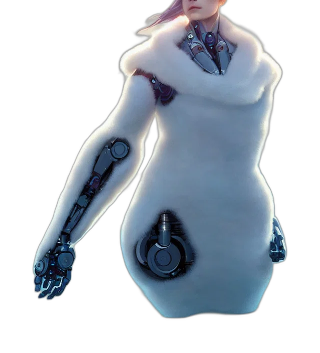robot, dress, jewelry, creature, concept art, 3d render, cyberpunk, photorealistic transparent PNG cut-out