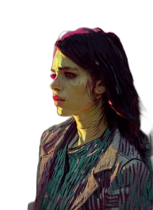 jacket, face, photorealistic, cyberpunk, oil painting, concept art, neon lights, neon transparent PNG cut-out