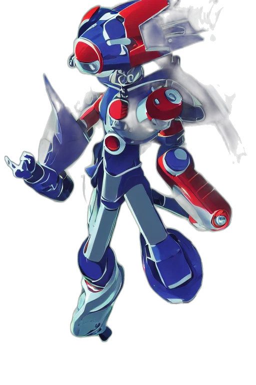robot, weapon, concept art, 3d render, watercolor, comic book art, blue, boss transparent PNG cut-out