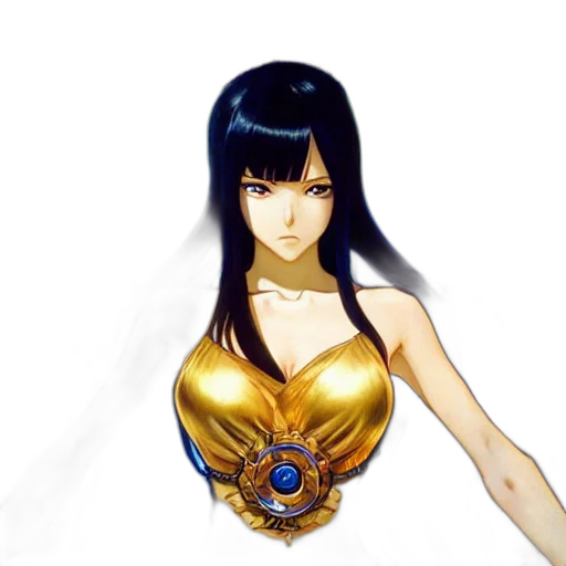 dress, jewelry, fantasy art, concept art, 3d render, anime, golden, blue transparent PNG cut-out