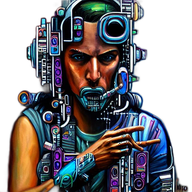 robot, face, mask, weapon, cyberpunk, pixel art, comic book art, concept art transparent PNG cut-out