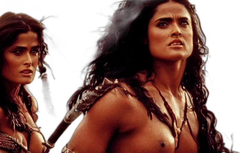 epic, photo, muscular, salma, hayek, beautiful, barbarian, warrior transparent PNG cut-out
