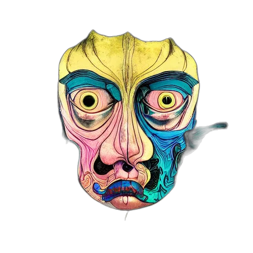 mask, face, creature, jacket, concept art, watercolor, 3d render, cartoon transparent PNG cut-out