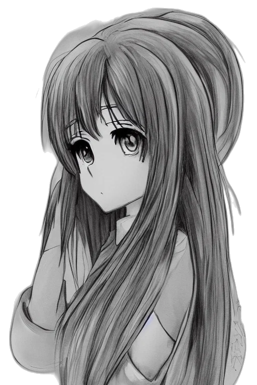 hair, face, dress, creature, anime, cartoon, pencil sketch, photorealistic transparent PNG cut-out