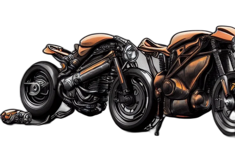 comic book art, concept art, photorealistic, cartoon, earth tones, blade, runner, ducati transparent PNG cut-out