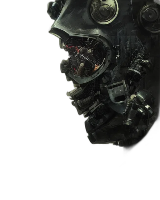 mask, robot, face, weapon, concept art, 3d render, photorealistic, cyberpunk transparent PNG cut-out
