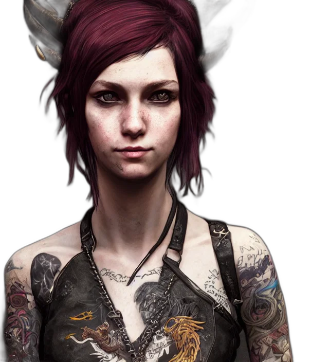 concept art, fantasy art, photorealistic, cyberpunk, dark, portrait, punk, girl transparent PNG cut-out