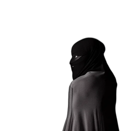 mask, dress, jacket, hat, concept art, 3d render, photorealistic, dark transparent PNG cut-out