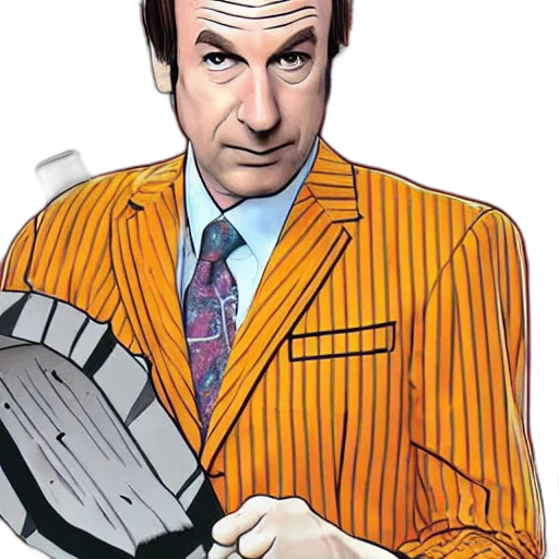 jacket, staff, comic book art, cartoon, concept art, saul, goodman, pizza transparent PNG cut-out