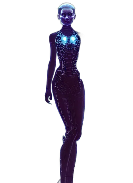 robot, dress, staff, jewelry, concept art, cyberpunk, 3d render, pixel art transparent PNG cut-out