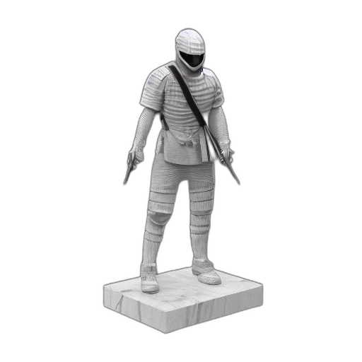 robot, staff, jacket, concept art, 3d render, fantasy art, monochrome, focused transparent PNG cut-out