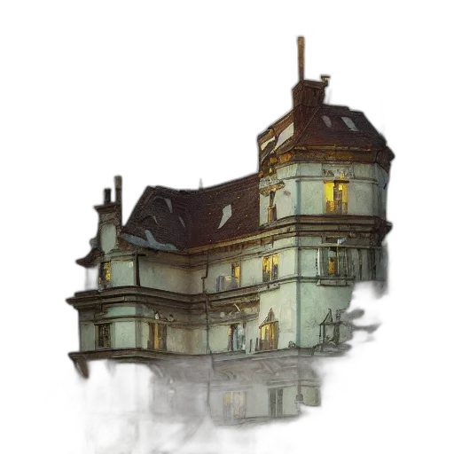 building, crown, concept art, watercolor, pixel art, fantasy art, fog, city street transparent PNG cut-out