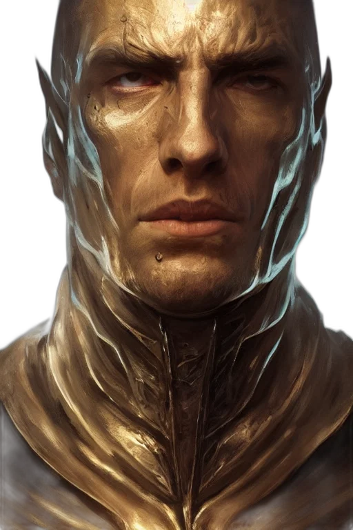face, mask, robot, staff, concept art, fantasy art, photorealistic, comic book art transparent PNG cut-out