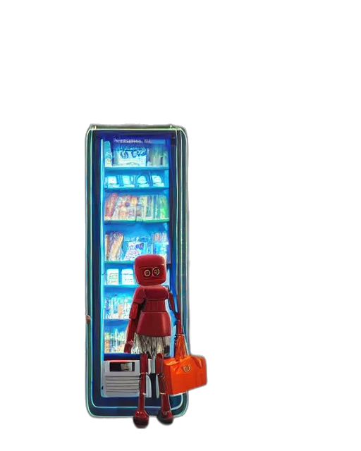 robot, bottle, staff, food, 3d render, vaporwave, concept art, cyberpunk transparent PNG cut-out