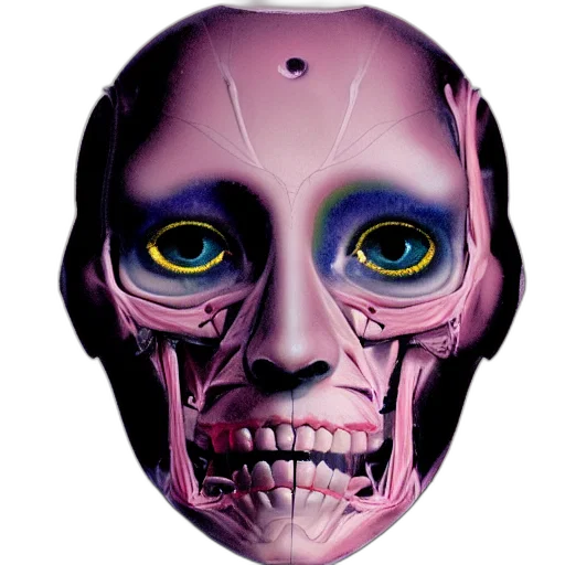 mask, face, robot, jewelry, concept art, 3d render, vaporwave, cyberpunk transparent PNG cut-out