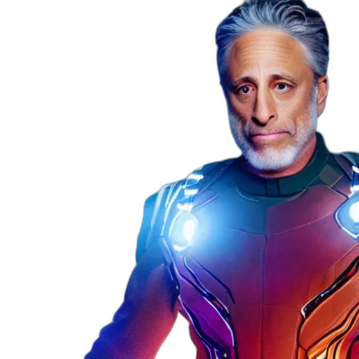 comic book art, jon, stewart, looking, sad, while, using, infinity transparent PNG cut-out