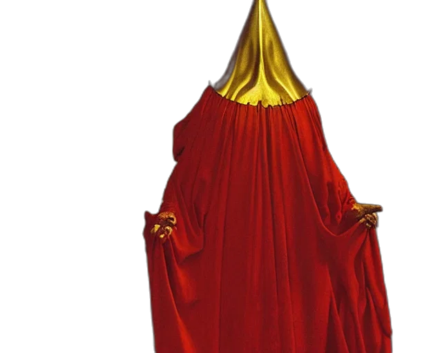 crown, dress, mask, staff, 3d render, concept art, photorealistic, red transparent PNG cut-out