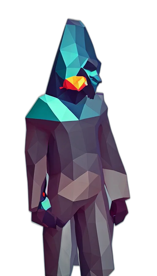 robot, mask, crown, jacket, concept art, pixel art, 3d render, fantasy art transparent PNG cut-out