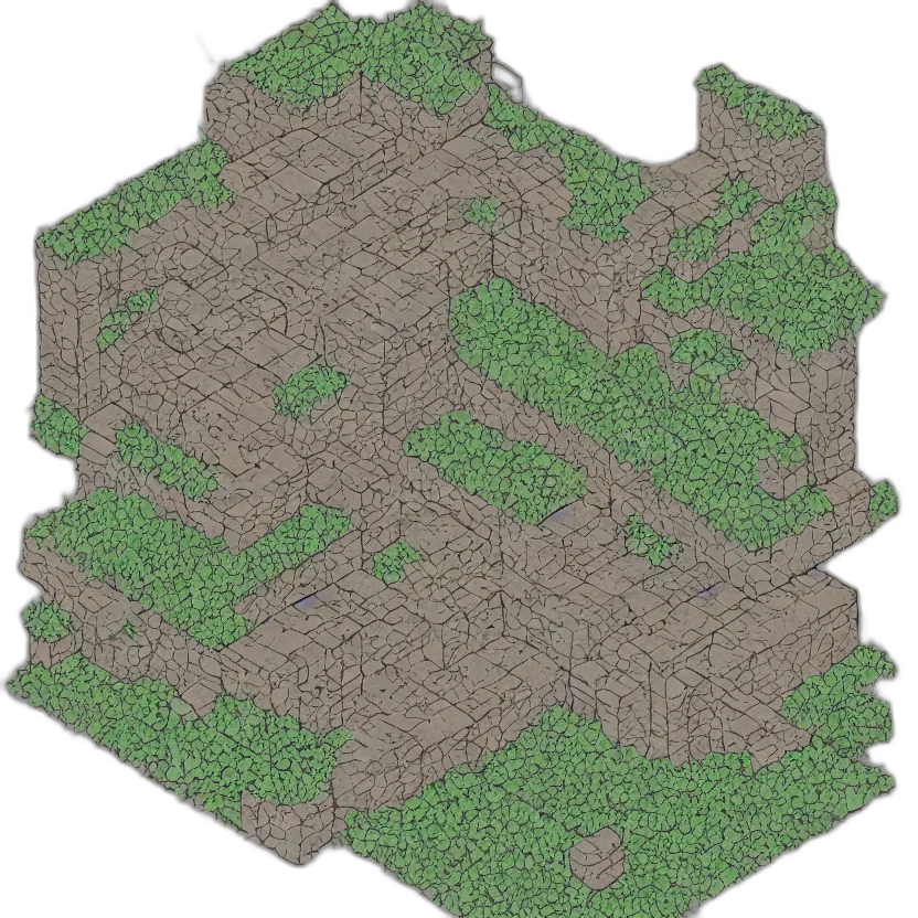 tree, building, crown, weapon, pixel art, 3d render, concept art, fantasy art transparent PNG cut-out