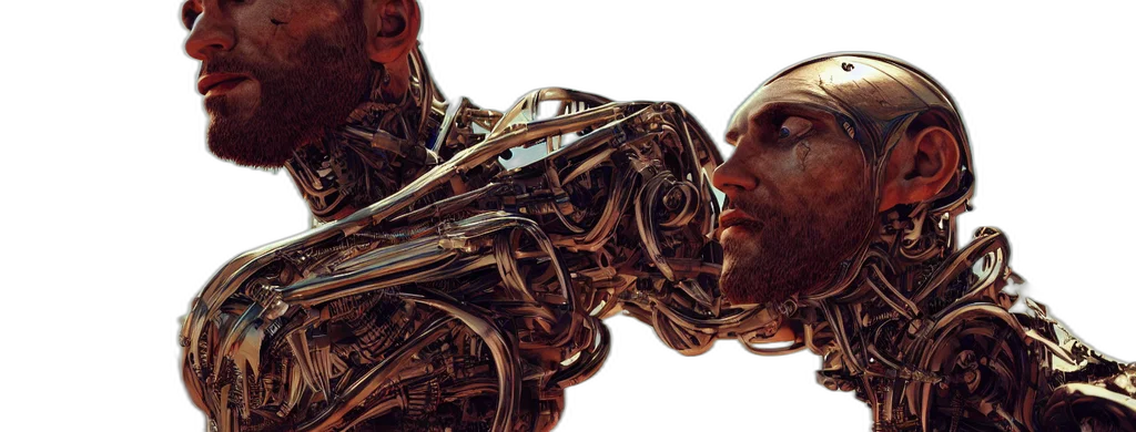 robot, hair, cyberpunk, comic book art transparent PNG cut-out