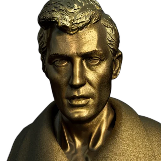 face, staff, jacket, 3d render, photorealistic, concept art, comic book art, golden transparent PNG cut-out