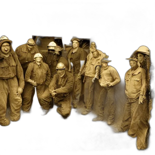 staff, concept art, 3d render, earth tones, diverse, group, alienated, mine transparent PNG cut-out