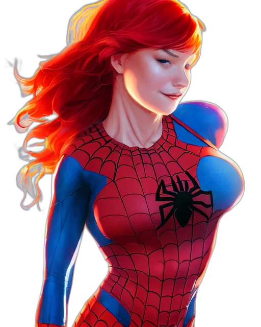 comic book art, concept art, 3d render, fantasy art, red, haired, mary, jane transparent PNG cut-out