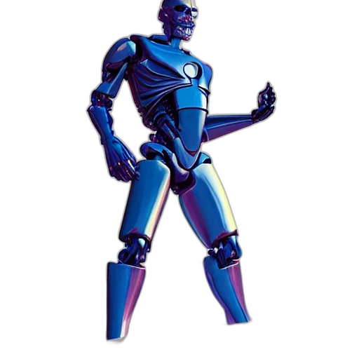 robot, staff, 3d render, concept art, comic book art, pixel art, blue, photo transparent PNG cut-out