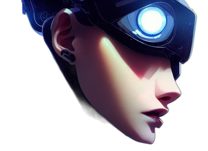 robot, face, mask, cyberpunk, concept art, 3d render, comic book art, neon lights transparent PNG cut-out
