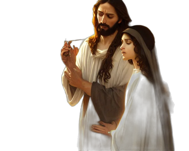 photorealistic, oil painting, concept art, photography, jesus, coupling, women, jerusalem transparent PNG cut-out