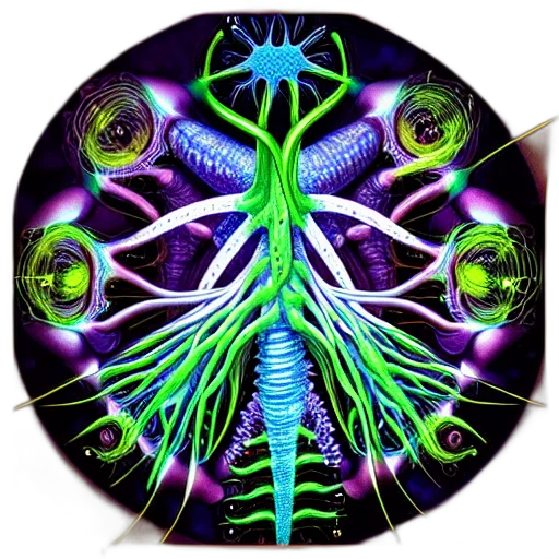 tree, fantasy art, concept art, neon, omni, hatchlings, gelatinosis, interwoven transparent PNG cut-out