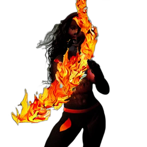staff, comic book art, concept art, fantasy art, pixel art, fire, woman, made transparent PNG cut-out
