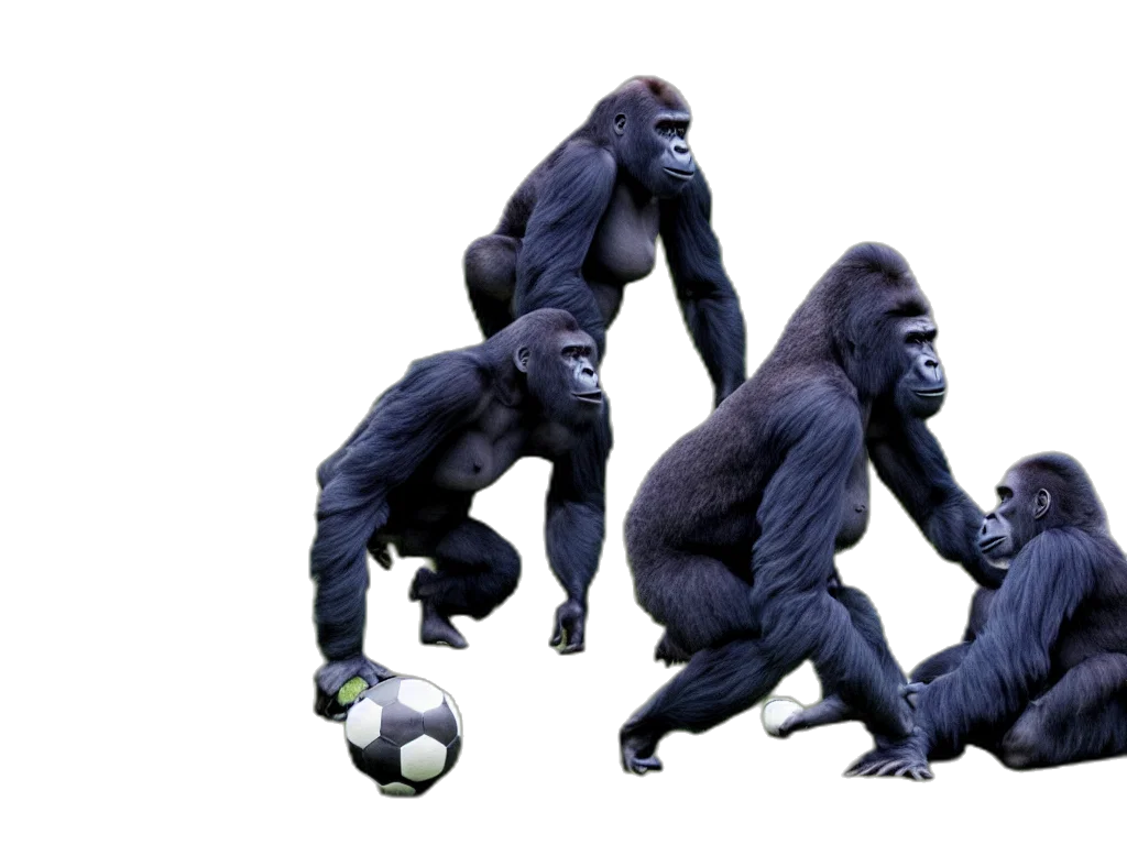 animal, creature, concept art, 3d render, photorealistic, gorilla, playin, soccer transparent PNG cut-out