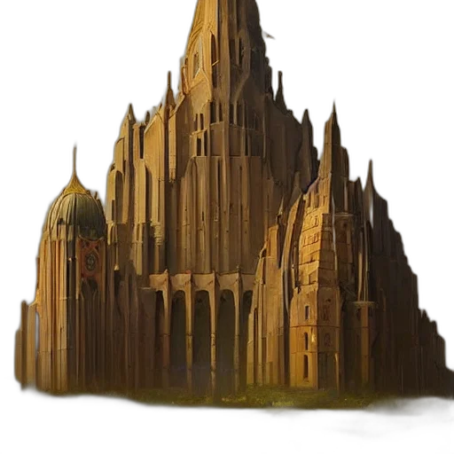 building, crown, concept art, fantasy art, 3d render, pixel art, fog, city street transparent PNG cut-out