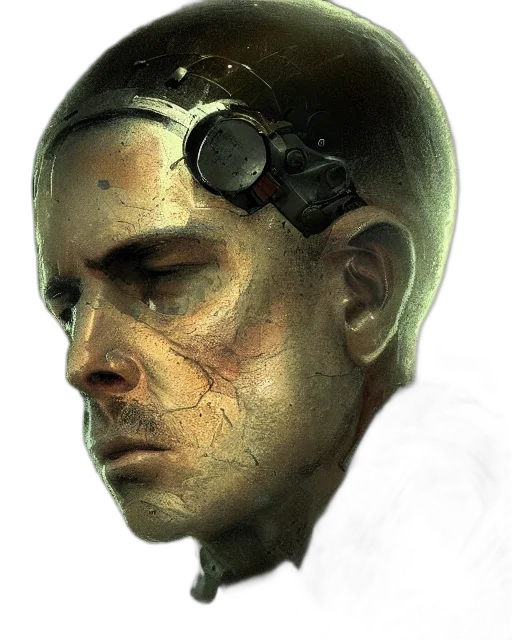 face, robot, mask, creature, concept art, cyberpunk, photorealistic, 3d render transparent PNG cut-out