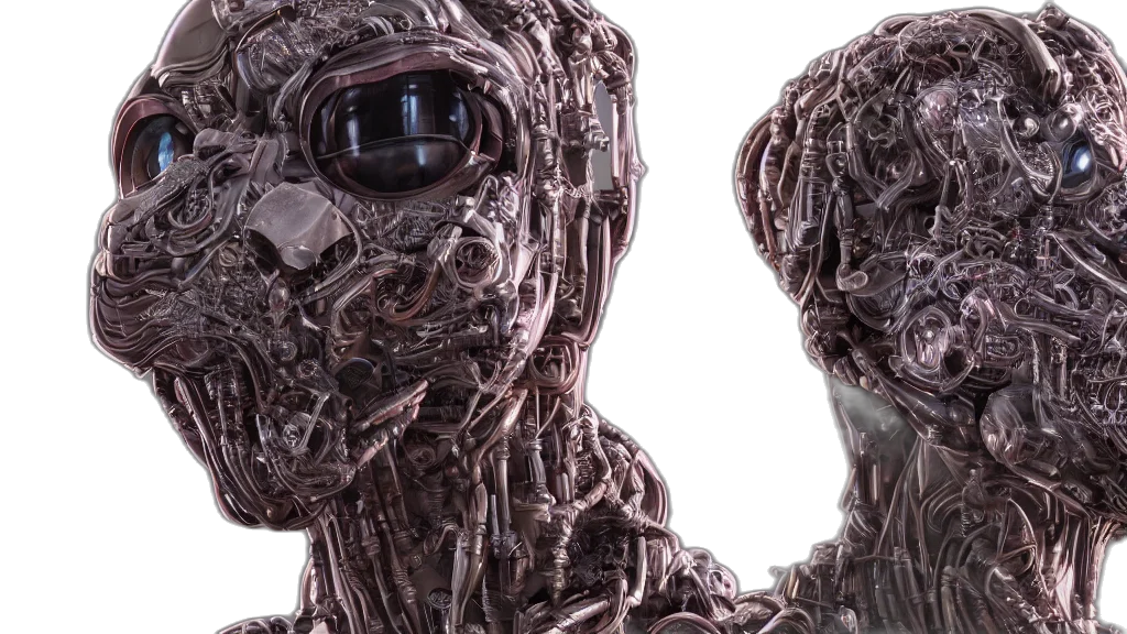 robot, mask, 3d render, cyberpunk, concept art, outer space, supercomputer, built transparent PNG cut-out