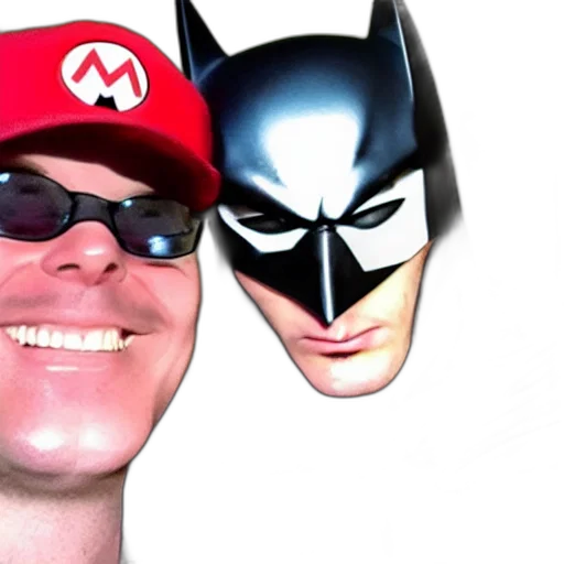 mask, 3d render, batman, happy, take, selfie, mario transparent PNG cut-out