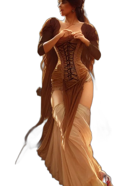 dress, fantasy art, concept art, comic book art, photorealistic, golden, earth tones, cute transparent PNG cut-out