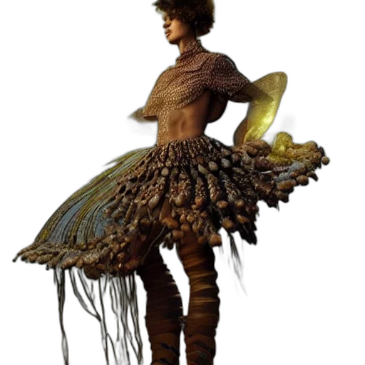 dress, staff, hair, concept art, fantasy art, 3d render, photorealistic, earth tones transparent PNG cut-out