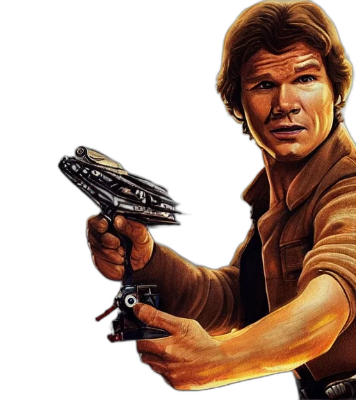 weapon, comic book art, concept art, photorealistic, pixel art, han, solo, exposed transparent PNG cut-out