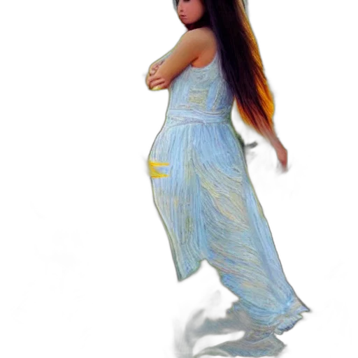 dress, hair, creature, staff, photorealistic, oil painting, concept art, fantasy art transparent PNG cut-out