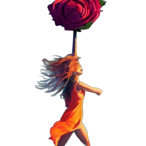 flower, dress, staff, umbrella, concept art, pixel art, fantasy art, photorealistic transparent PNG cut-out