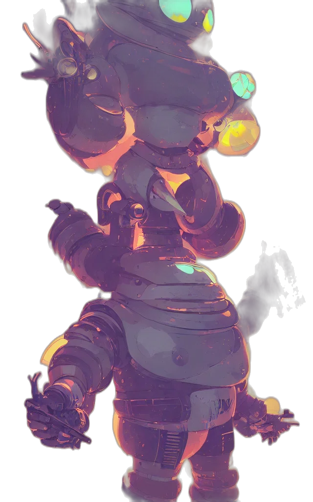 robot, mask, staff, weapon, concept art, cyberpunk, watercolor, fantasy art transparent PNG cut-out