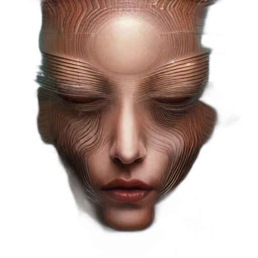 face, mask, hair, crown, photorealistic, concept art, 3d render, cyberpunk transparent PNG cut-out