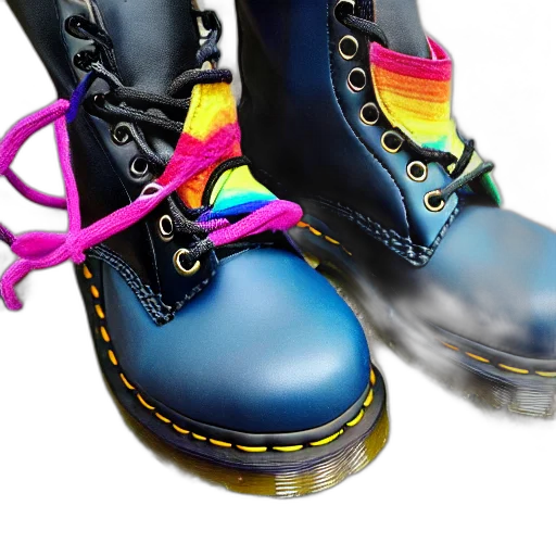 shoes, 3d render, photorealistic, neon, battered, old, pair, martens transparent PNG cut-out