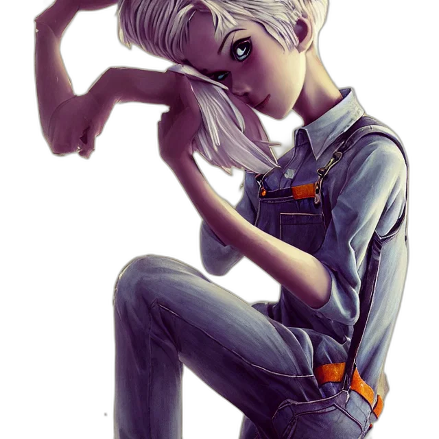 staff, robot, hair, jacket, cartoon, concept art, comic book art, fantasy art transparent PNG cut-out